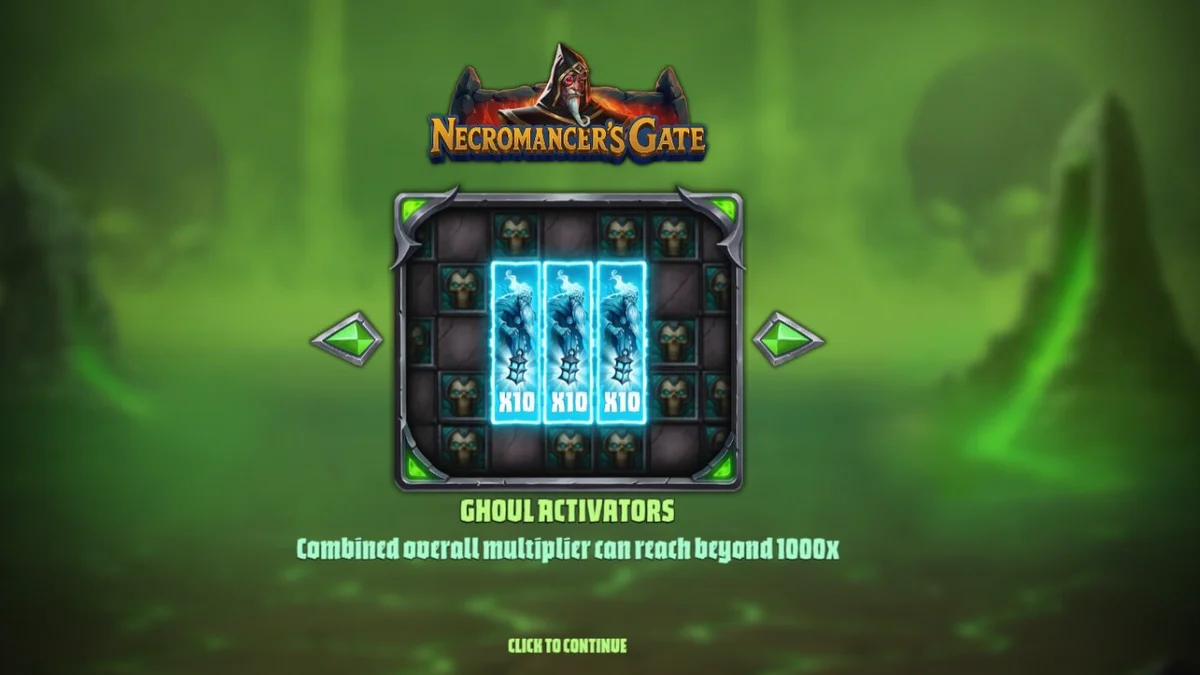 Tampilan visual slot Necromancer’s Gate dengan nuansa horor gotik dan elemen sihir gelap