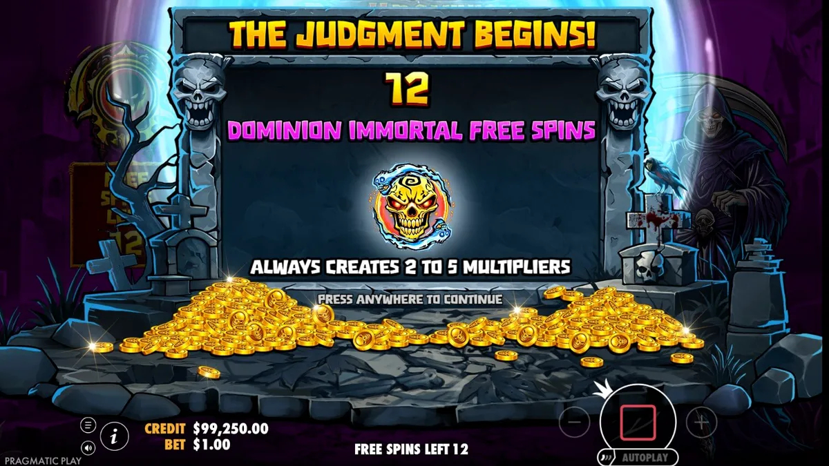 Grim Reaper di latar belakang slot Death Dominion